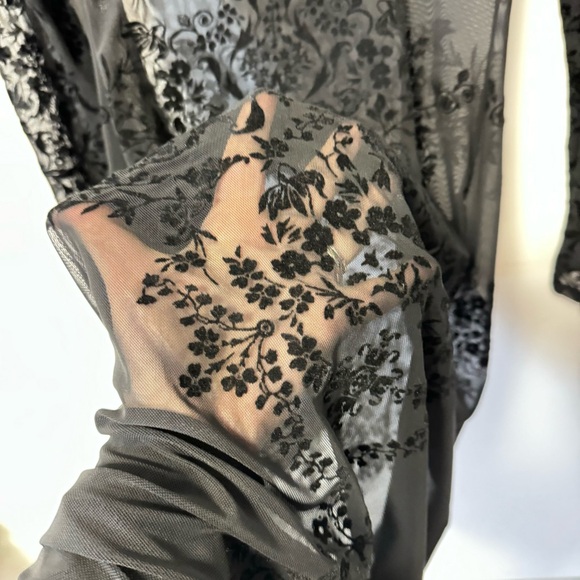 Vintage Whimsigoth Sheer Black Dress Velvet Burnout LBD Cocktail Womens Medium - Picture 4 of 13